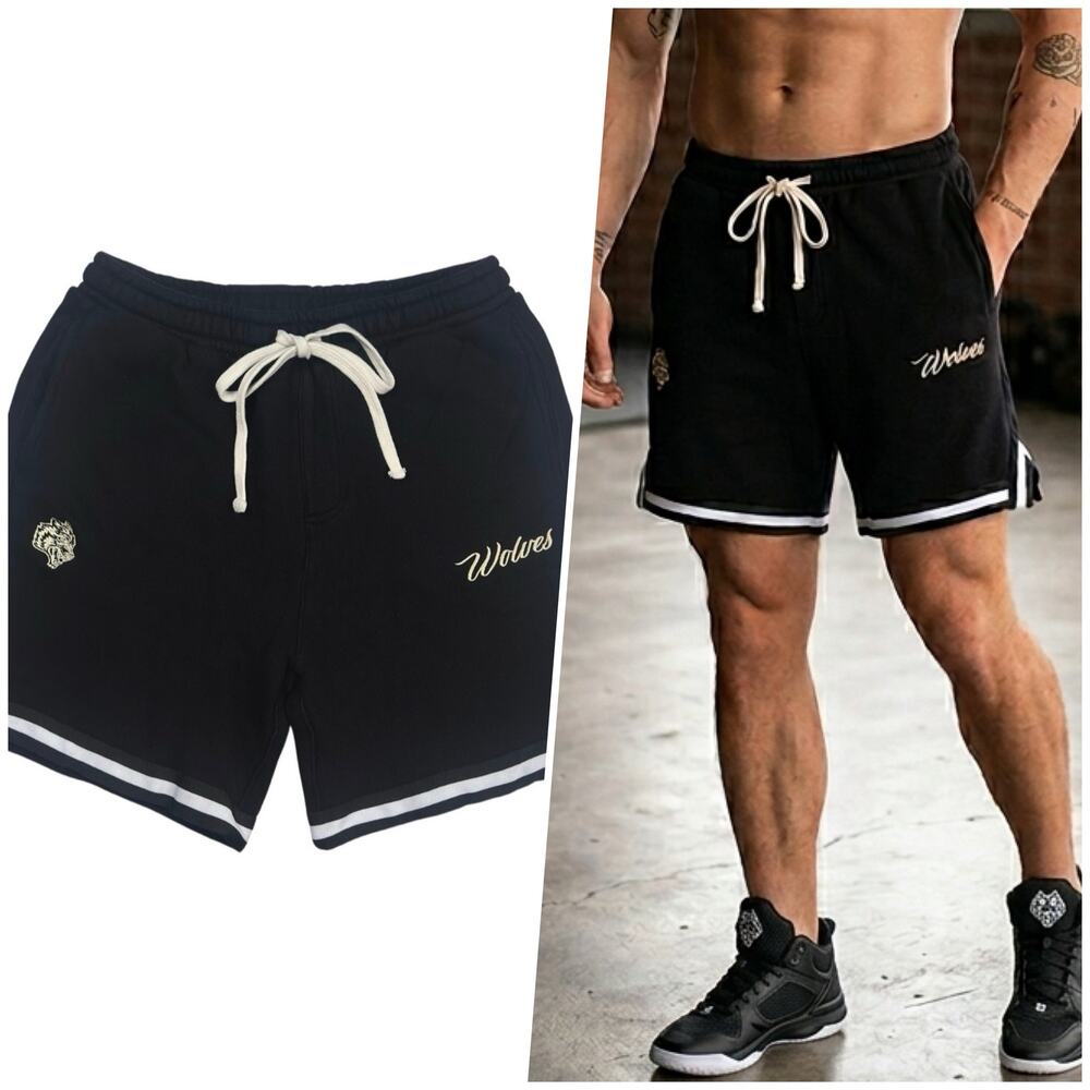 Darc Sport | Men | Bushido Code Wolves Black French Terry Court Shorts | Medium